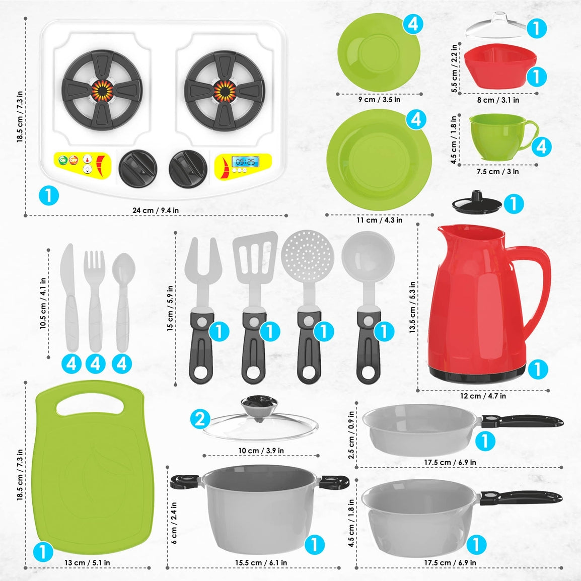 Technok 66-Piece Pretend Play Kitchenware Set