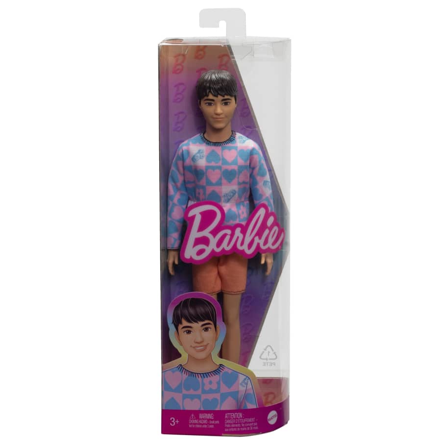 Barbie Fashionistas Ken Doll 219 With Slender Body in Heart Sweater