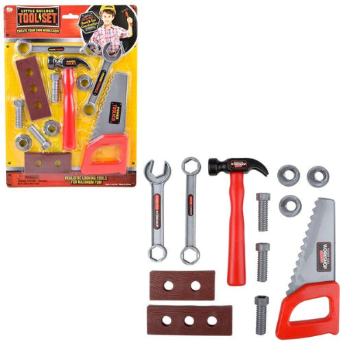 Toy tool set with packaging on a white background