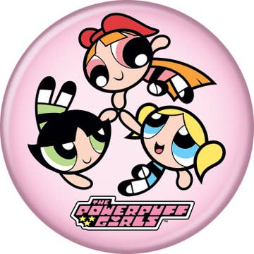 Powerpuff Girls Group Pink Pushback Button 1.25" x 1.25" Round