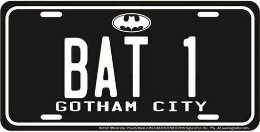 DC Batman Bat 1 Gotham City Metal License Plate Decoration for Vehicle / Wall  Made in The USA  License Plate 12x6 -Inch