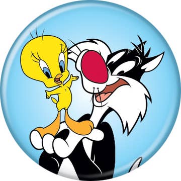 Looney Tunes Sylvester And Tweety  Pushback Button  Round  1.25-Inch