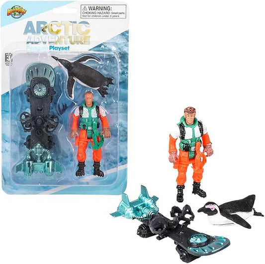 Adventure Planet Arctic Playset 2 Action Figure and Boat with Penguin Figurine