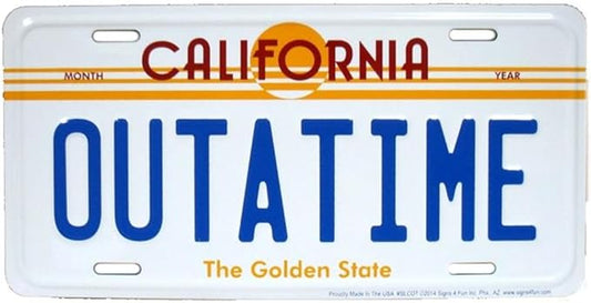 Back To The Future Outatime  Metal License Plate Decoration for Vehicle / Wall  Made in The USA  License Plate 12x6 -Inch