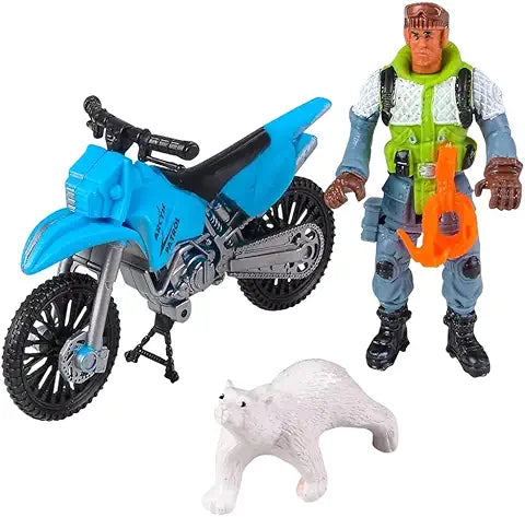 Adventure Planet Arctic Playset 1 Action Figure and Motorcycle with Polar Bear Cub Figurine