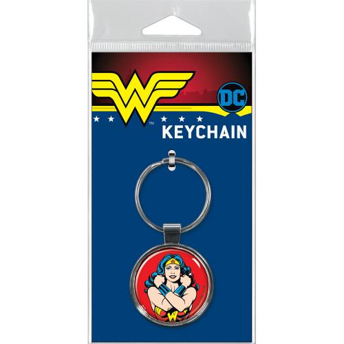 Wonder Woman keychain in packaging with DC Comics logo