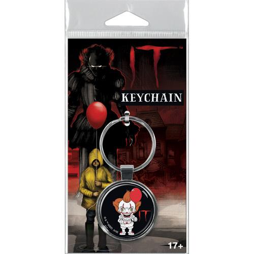Keychain packaging featuring a character with a red balloon and text 'IT' on a dark background.