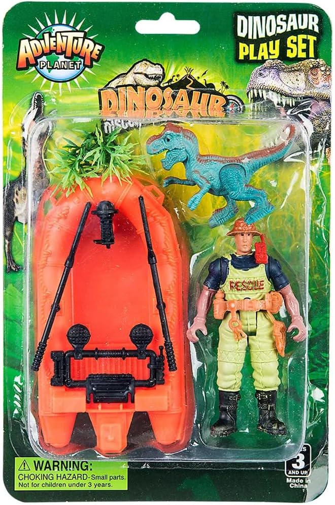 Adventure Planet Dinosaur Playset 1 - Action Figure with  Boat and  Dinosaur Figurine with Bush