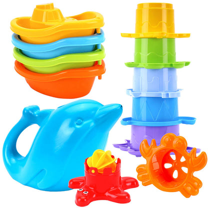 Technok Water Toys - 12 Piece Set with Rainbow Stacking Cups, Fun Boats,  Dolphin Shaped Watering Can (Perfect for the Pool, Beach, and Ocean)