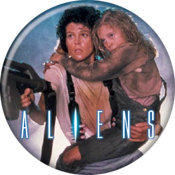 Alien Franchise Ripley And Newt   Pushback Button Round 1.25-Inch