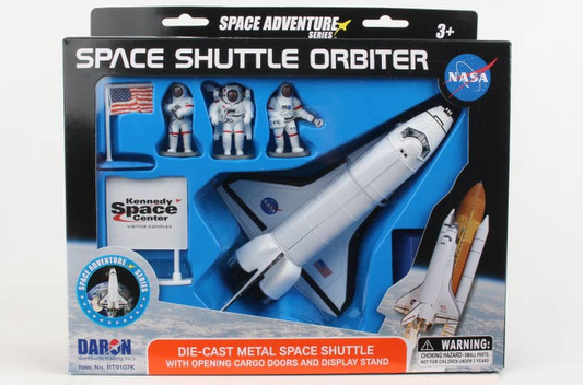 Daron Officially Licensed NASA Die-Cast Space Shuttle Orbiter with Opening Cargo Doors, Display Stand, 3 Astronauts, American Flag, Kennedy Space Center Sign