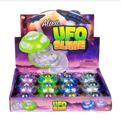 UFO Spaceship Rainbow  Slime with Alien Figurine
