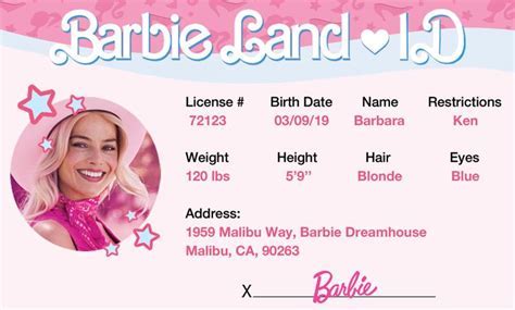 Barbie Movie Laminated Parody  Fake ID Card