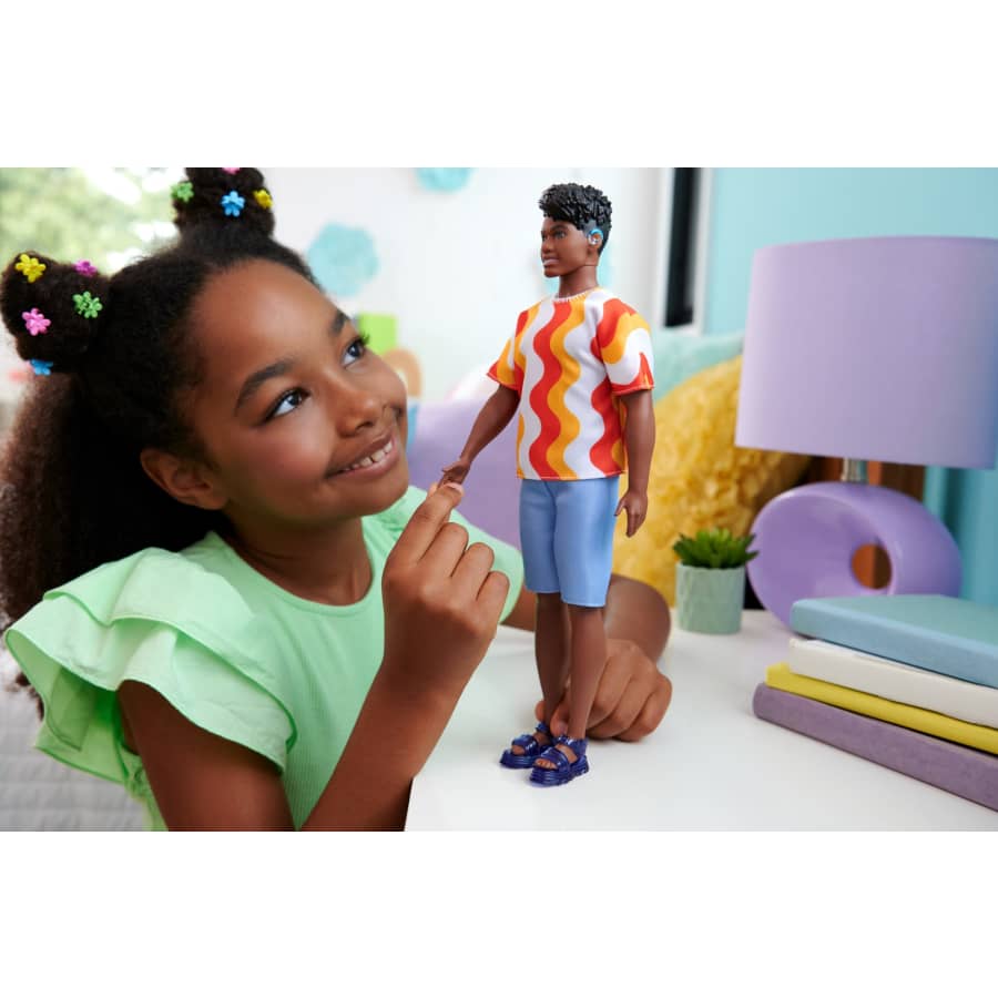 Barbie Ken Fashionistas Doll 220 - With Earring Aids And Orange Shirt